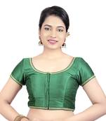 Green Dupion Silk Princess Cut Padded Short Sleeves Readymade Saree Blouse