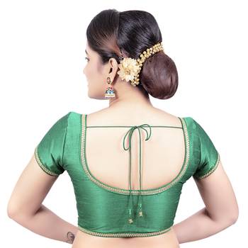 Green Dupion Silk Princess Cut Padded Short Sleeves Readymade Saree Blouse 2