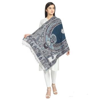 Navy & Multicolor Woolen Woven Design Paisley Shawl 2