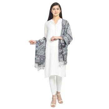 Navy & Multicolor Woolen Woven Design Paisley Shawl 3