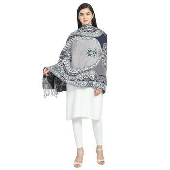 Navy & Multicolor Woolen Woven Design Paisley Shawl 4