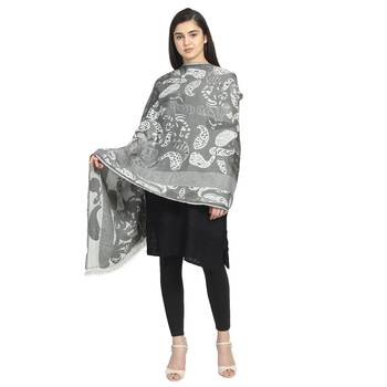 Dull Green Viscose Rayon Woven Design Abstract Botanical Shawl 1