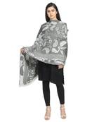 Dull Green Viscose Rayon Woven Design Abstract Botanical Shawl