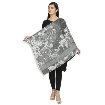 Dull Green Viscose Rayon Woven Design Abstract Botanical Shawl 2