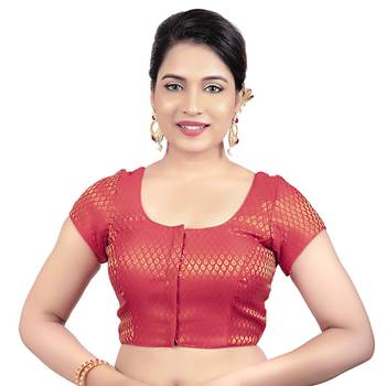 Brocade Red Princess Cut Padded Short Sleeves Readymade Saree Blouse 1