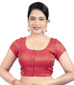Brocade Red Princess Cut Padded Short Sleeves Readymade Saree Blouse