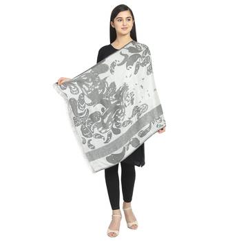 Dull Green Viscose Rayon Woven Design Abstract Botanical Shawl 5