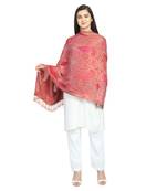 Red & Wine Viscose Rayon Woven Design Floral Paisley Shawl