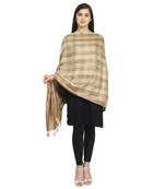 Beige Viscose Rayon Woven Design Striped Shawl