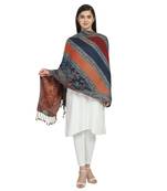 Navy & Multicolor Viscose Rayon Woven Design Floral Paisley Shawl