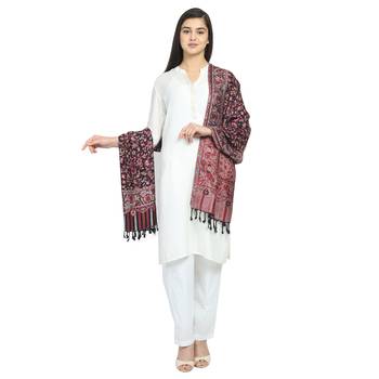 Black Wine & Multicolor Viscose Rayon Woven Design Floral Paisley Shawl 3