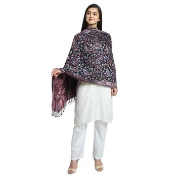 Black Navy & Multicolor Viscose Rayon Woven Design Floral Paisley Shawl 1