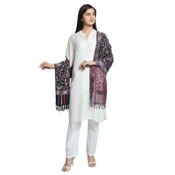 Black Navy & Multicolor Viscose Rayon Woven Design Floral Paisley Shawl 3