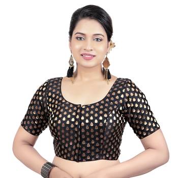 Womens Brocade Black Readymade Saree Blouse 1