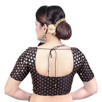 Womens Brocade Black Readymade Saree Blouse 2