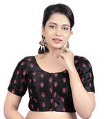 Womens Black Dupion Silk Embroidered Readymade Saree Blouse