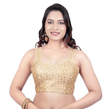 Womens Brocade Gold Zari Work Paghetti Strap Readymade Saree Blouse 1
