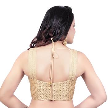 Womens Brocade Gold Zari Work Paghetti Strap Readymade Saree Blouse 2
