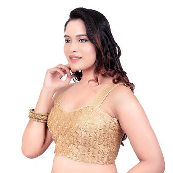 Womens Brocade Gold Zari Work Paghetti Strap Readymade Saree Blouse 3