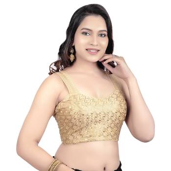 Womens Brocade Gold Zari Work Paghetti Strap Readymade Saree Blouse 4