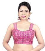 Womens Brocade Pink Zari Work Paghetti Strap Readymade Saree Blouse