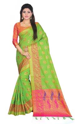 Green Black Woven Banarasi Silk Saree With Blouse 1