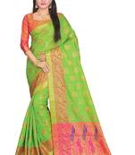 Green Black Woven Banarasi Silk Saree With Blouse