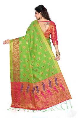 Green Black Woven Banarasi Silk Saree With Blouse 2
