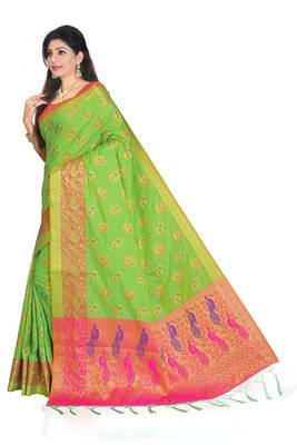 Green Black Woven Banarasi Silk Saree With Blouse 3