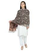 Black Brown & Multicolor Viscose Rayon Woven Design Floral Paisley Shawl