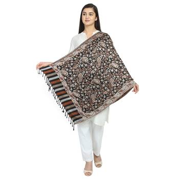 Black Brown & Multicolor Viscose Rayon Woven Design Floral Paisley Shawl 2