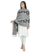 Black & White Viscose Rayon Woven Design Floral Paisley Reversible Shawl