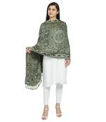 Black & Green Viscose Rayon Woven Design Floral Paisley Animal Reversible Shawl