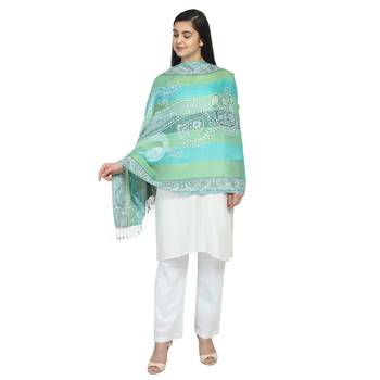 Multicolor & Green Viscose Rayon Woven Design Floral Paisley Shawl 1