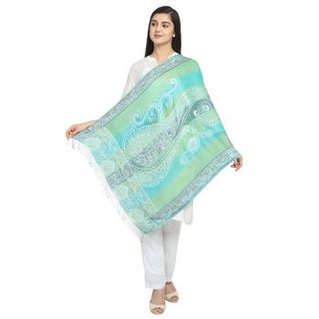 Multicolor & Green Viscose Rayon Woven Design Floral Paisley Shawl 2