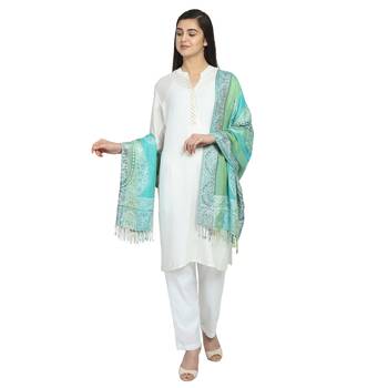 Multicolor & Green Viscose Rayon Woven Design Floral Paisley Shawl 3