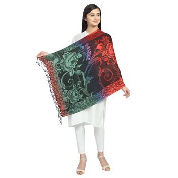 Multicolor Viscose Rayon Woven Design Floral Striped Reversible Shawl 2