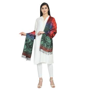 Multicolor Viscose Rayon Woven Design Floral Striped Reversible Shawl 3