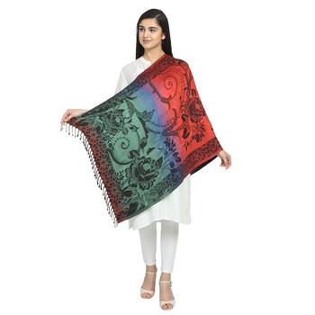 Multicolor Viscose Rayon Woven Design Floral Striped Reversible Shawl 5