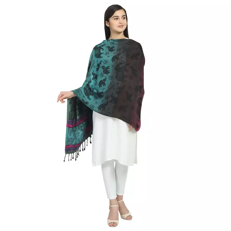 Black & Multicolor Viscose Rayon Woven Design Geometric Animal Print Reversible Shawl