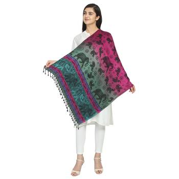 Black & Multicolor Viscose Rayon Woven Design Geometric Animal Print Reversible Shawl 2