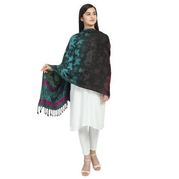 Black & Multicolor Viscose Rayon Woven Design Geometric Animal Print Reversible Shawl 4