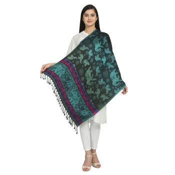 Black & Multicolor Viscose Rayon Woven Design Geometric Animal Print Reversible Shawl 5