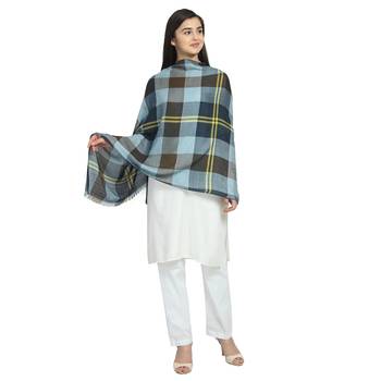 Navy Brown & Multicolor Viscose Rayon Woven Design Checkered scarf 1