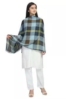 Navy Brown & Multicolor Viscose Rayon Woven Design Checkered scarf