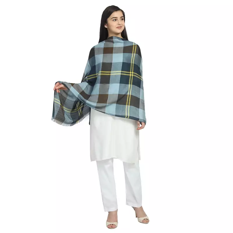 Navy Brown & Multicolor Viscose Rayon Woven Design Checkered scarf