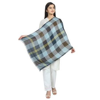 Navy Brown & Multicolor Viscose Rayon Woven Design Checkered scarf 2