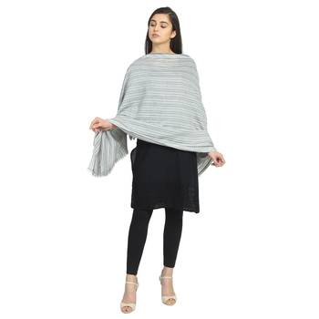White & Black Viscose Rayon Woven Design Striped Stole 1