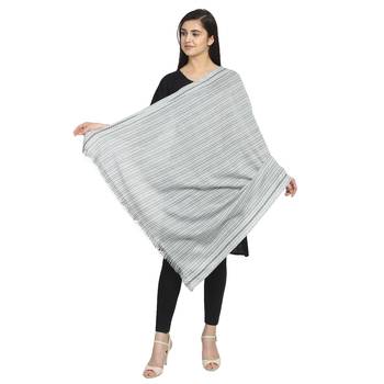White & Black Viscose Rayon Woven Design Striped Stole 2