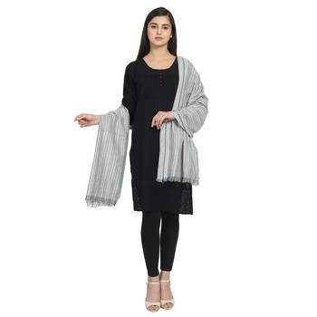 White & Black Viscose Rayon Woven Design Striped Stole 3
